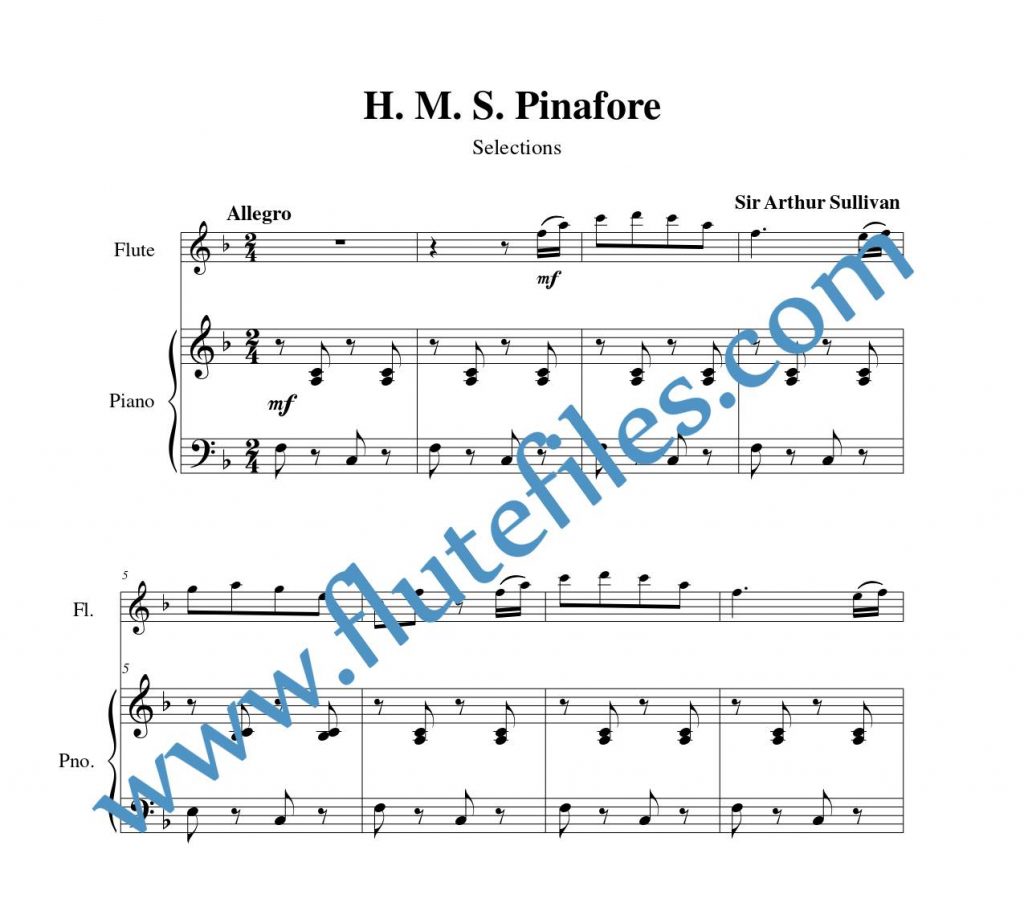 Piano accompaniment part for H.M.S. Pinafore Selections flute solo sheet music by Sullivan