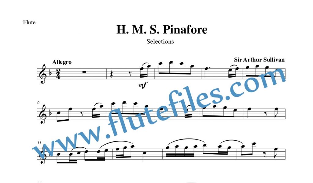 Flute part for H.M.S. Pinafore Selections flute solo sheet music by Sullivan