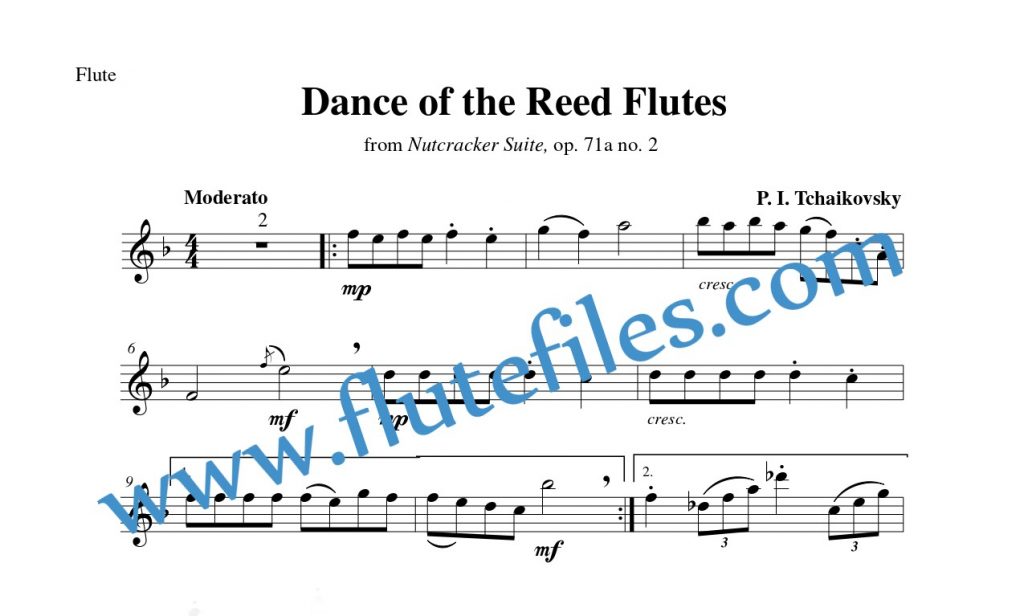 Flute part for Dance of the Reed Flutes flute solo sheet music by Tchaikovsky