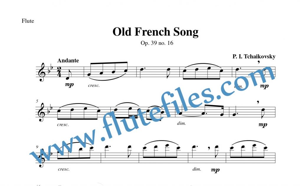 Flute part for Old French Song flute solo sheet music by Tchaikovsky