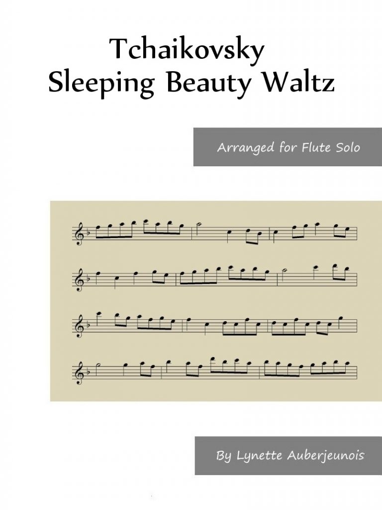 Sheet music cover for Sleeping Beauty Waltz flute solo by Tchaikovsky