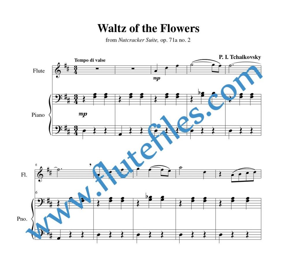 Piano accompaniment part for Waltz of the Flowers flute solo sheet music by Tchaikovsky