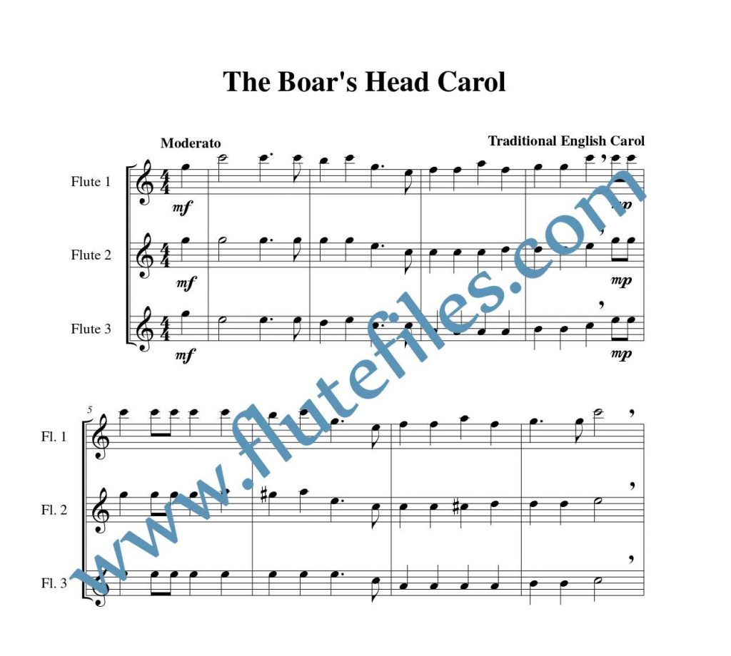 The Boars Head Carol flute trio sheet music