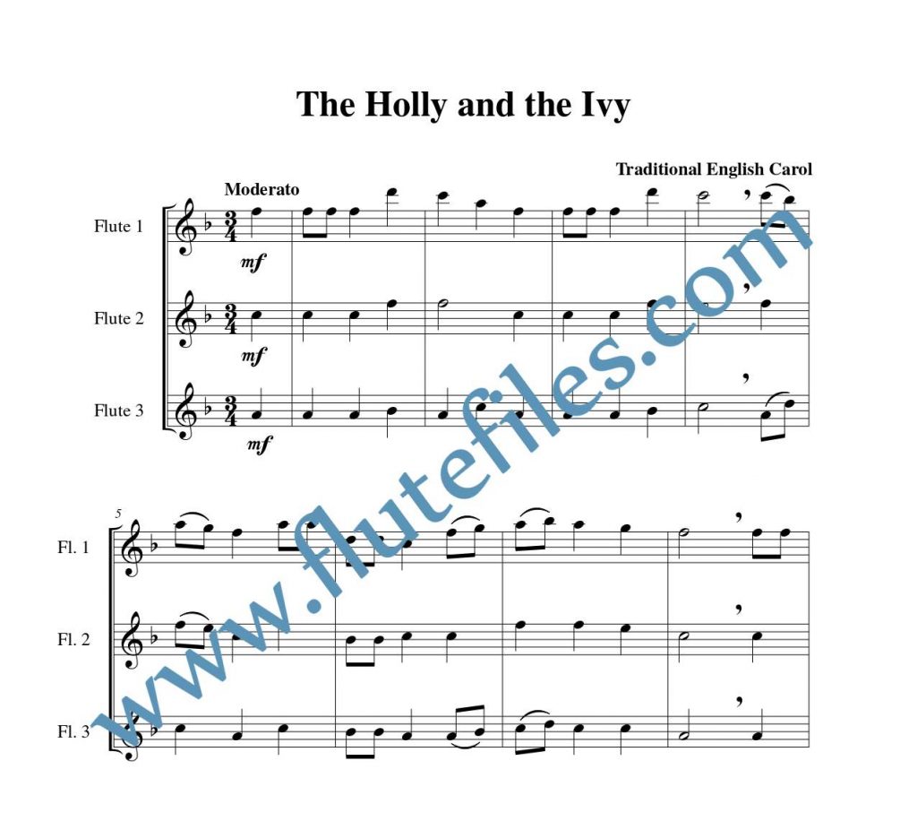 The Holly and the Ivy flute trio sheet music