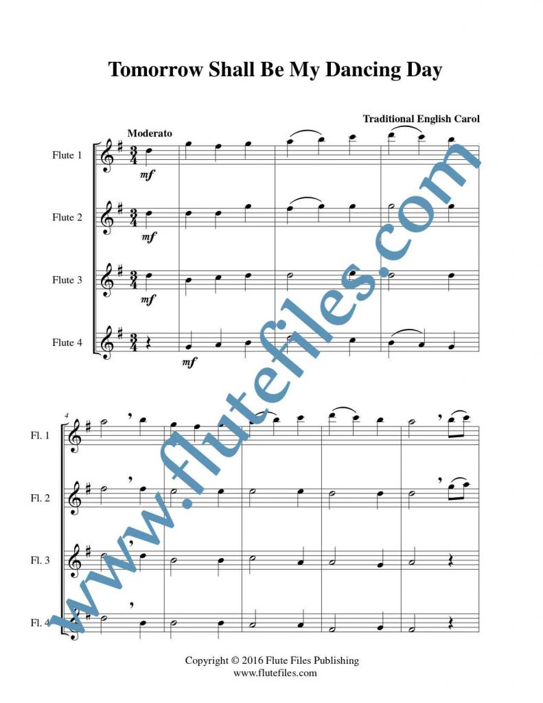 Tomorrow Shall Be My Dancing Day flute quartet sheet music
