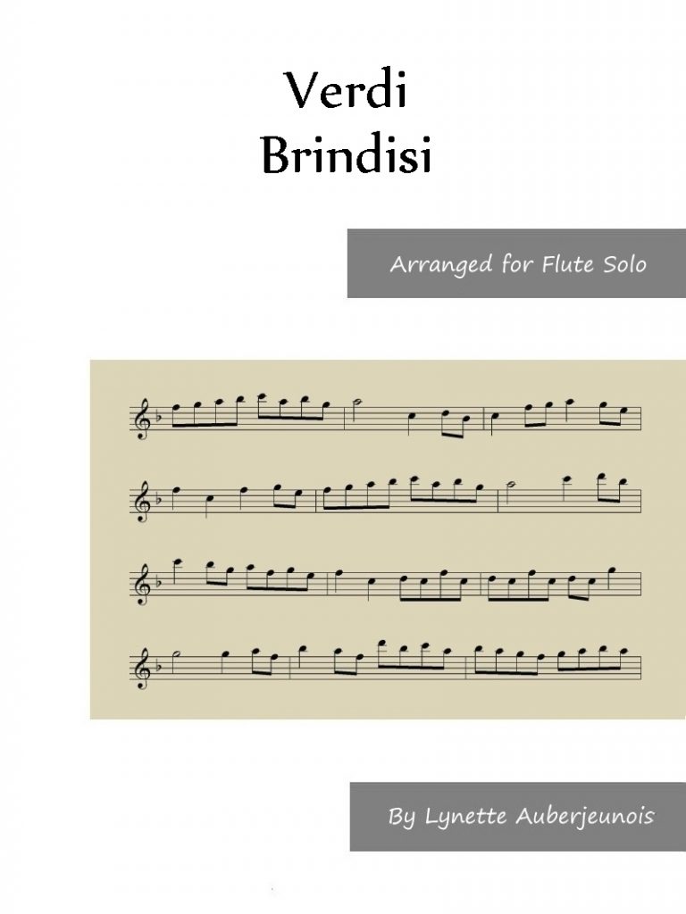Sheet music cover for Brindisi flute solo by Verdi