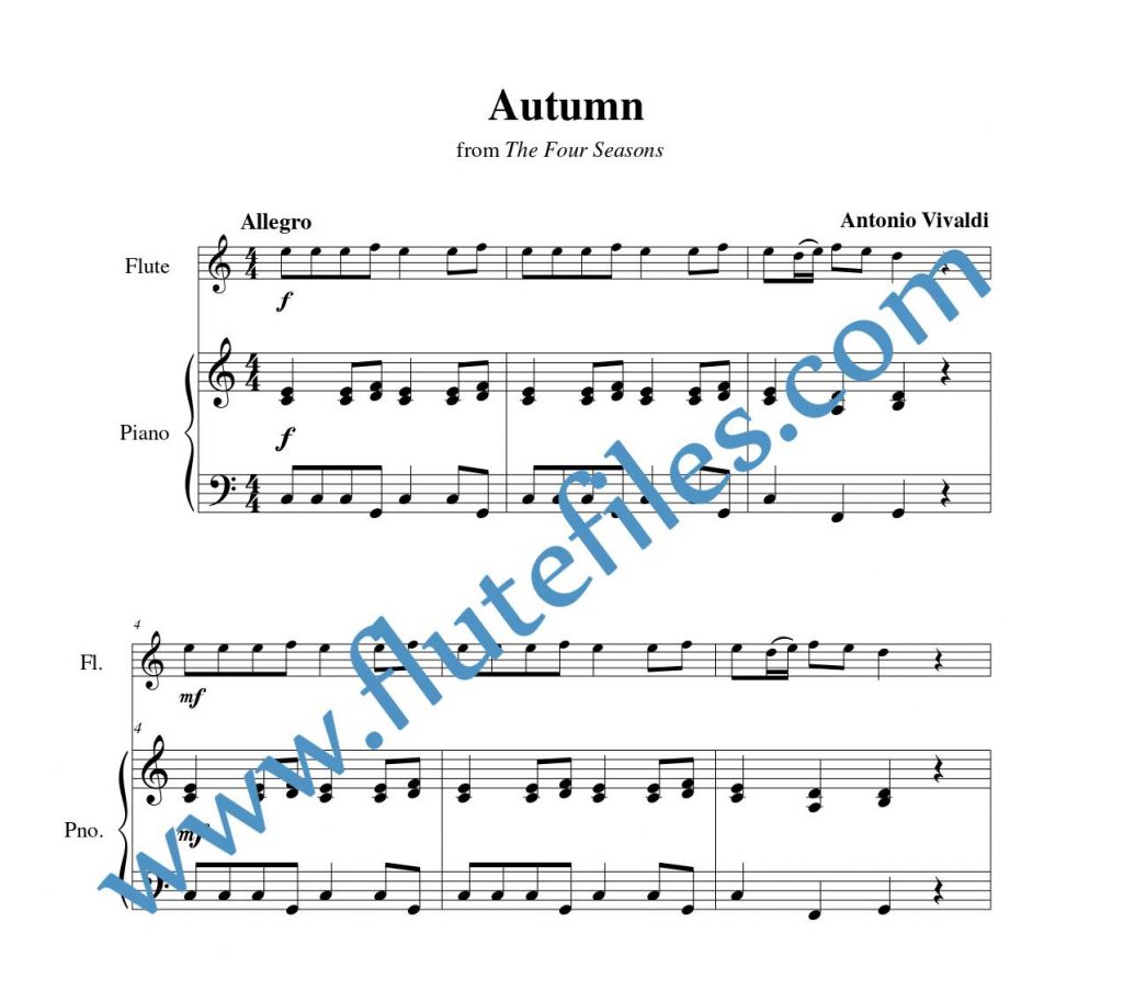 Piano accompaniment part for Autumn Theme flute solo sheet music by Vivaldi