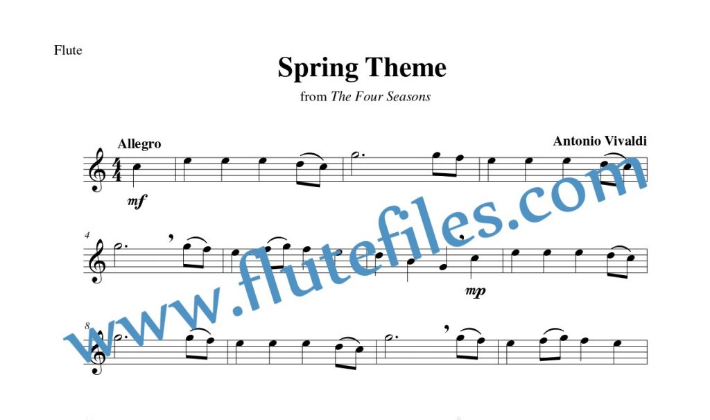 Flute part for Spring Theme flute solo sheet music by Vivaldi