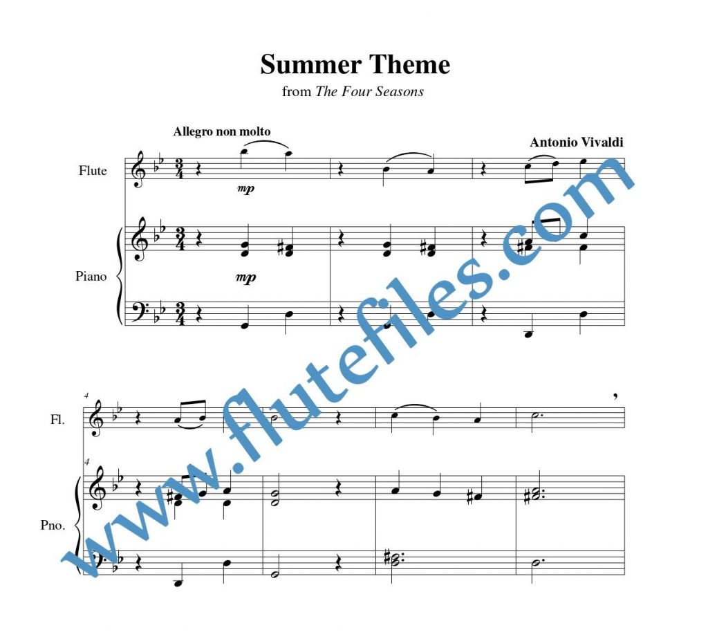 Piano accompaniment part for Summer Theme flute solo sheet music by Vivaldi