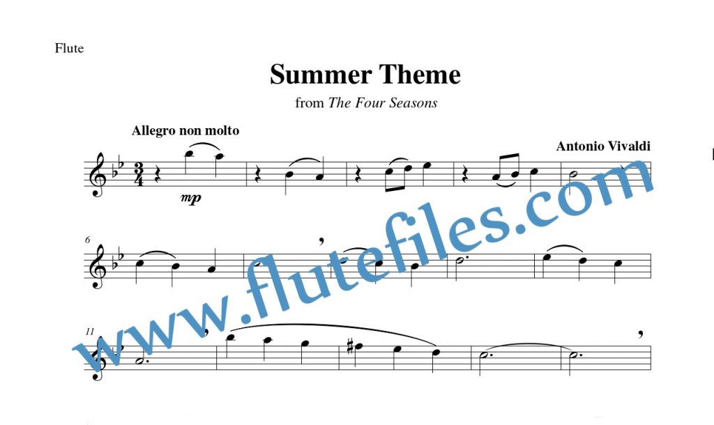 Flute part for Summer Theme flute solo sheet music by Vivaldi