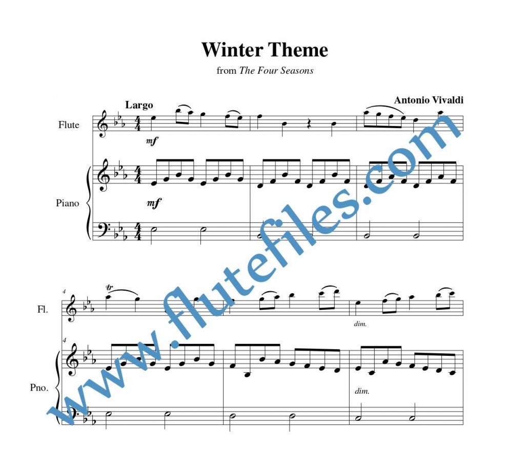 Piano accompaniment part for Winter Theme flute solo sheet music by Vivaldi