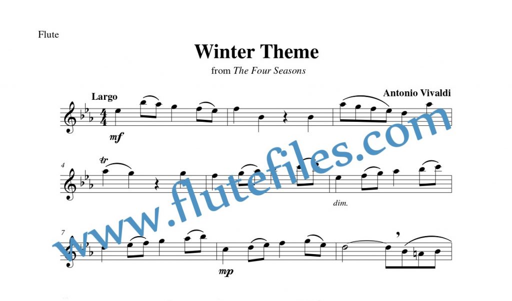 Flute part for Winter Theme flute solo sheet music by Vivaldi