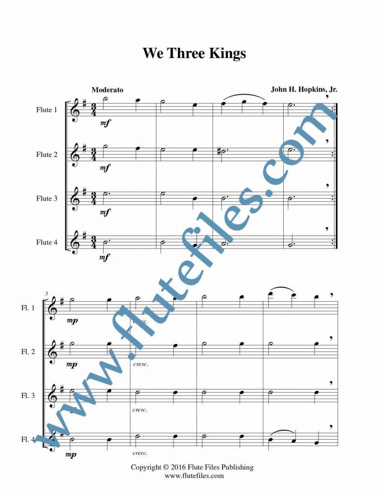 We Three Kings flute quartet sheet music