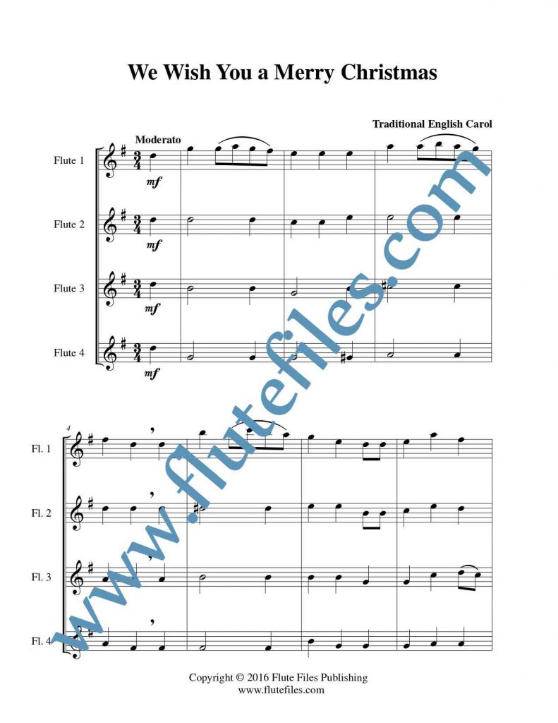 We Wish You a Merry Christmas flute quartet sheet music