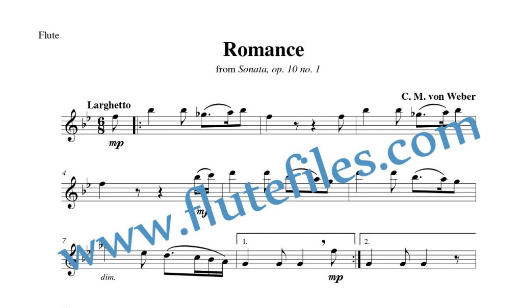 Flute part for Romance, op. 10 no. 1 flute solo sheet music by Weber