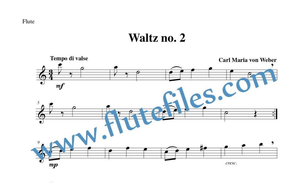 Flute part for Waltz no. 2 flute solo sheet music by Weber