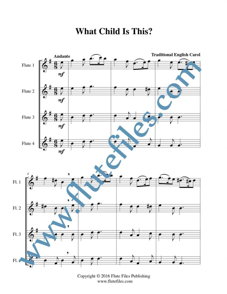 What Child Is This flute quartet sheet music