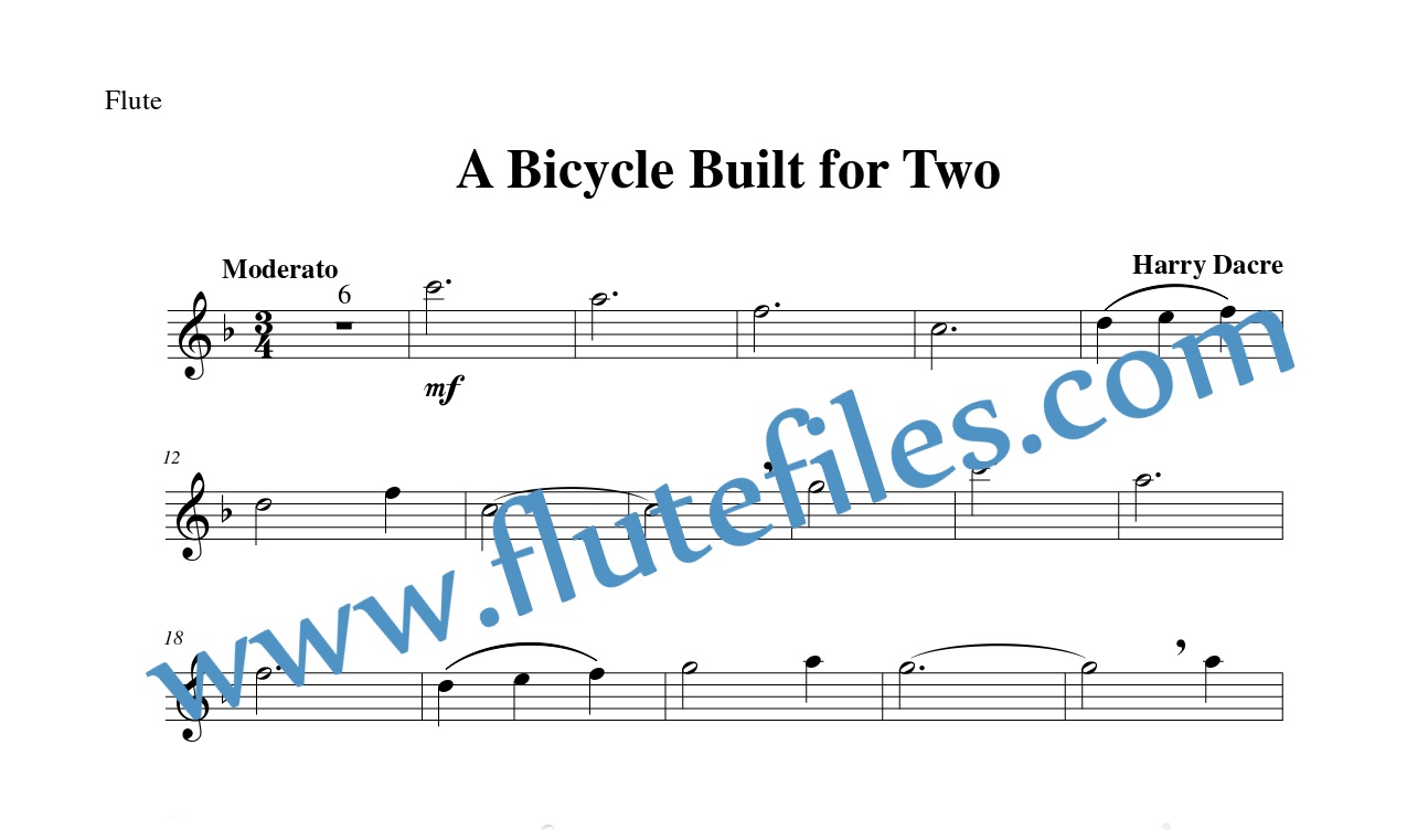 Flute part for A Bicycle Built for Two flute solo sheet music
