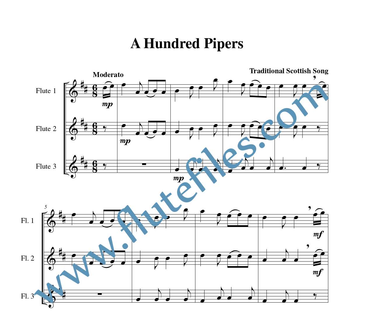 A Hundred Pipers flute trio sheet music