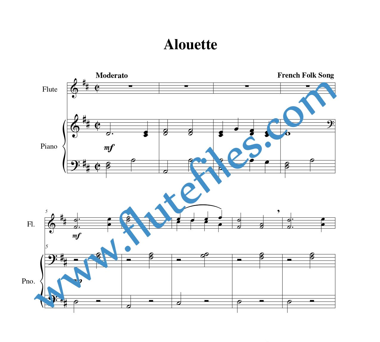 Piano accompaniment part for Alouette flute duet sheet music