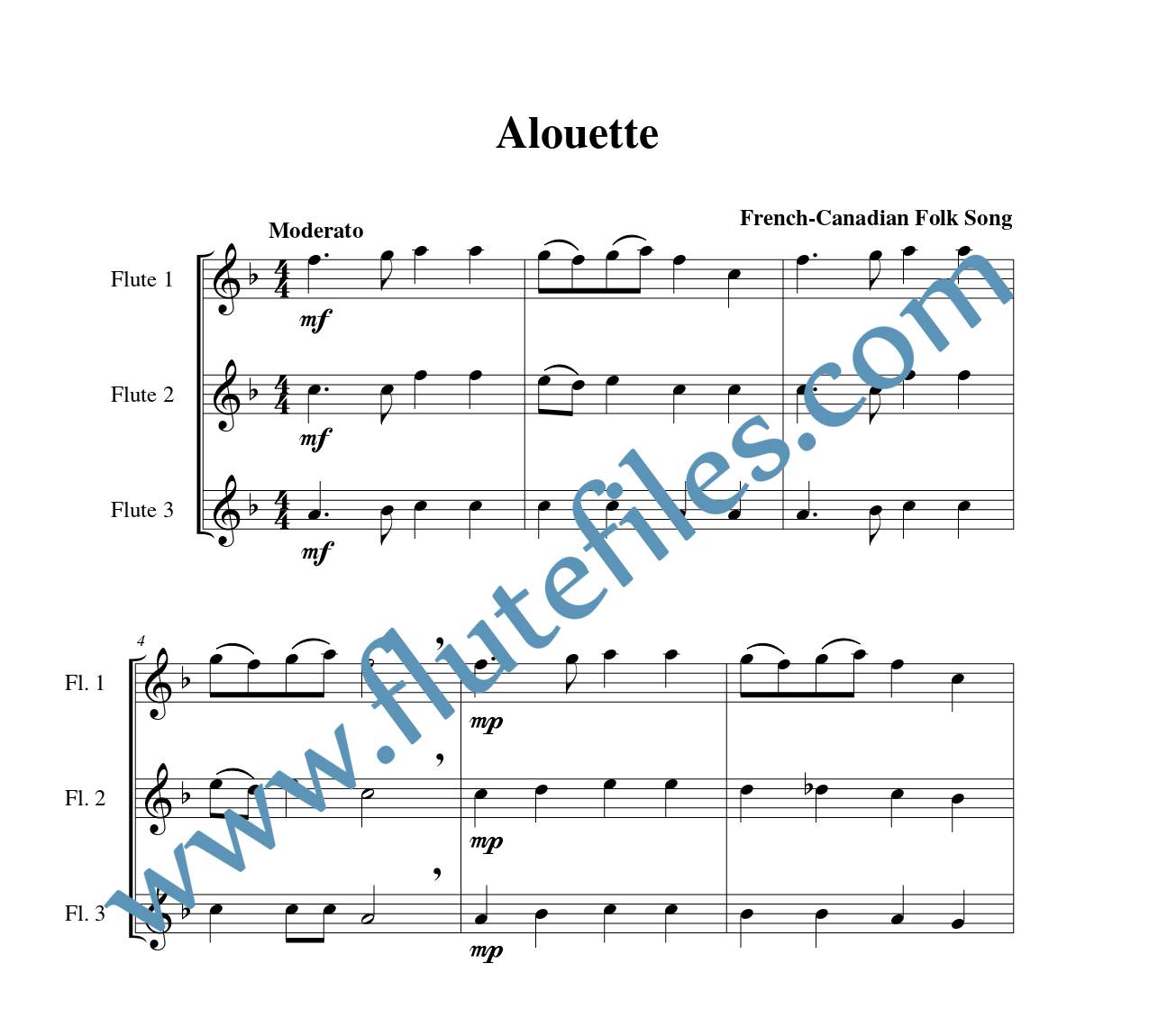 Alouette flute trio sheet music