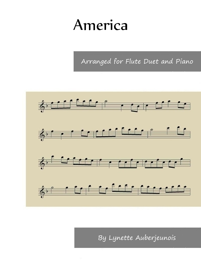 Sheet music cover for America flute duet and piano