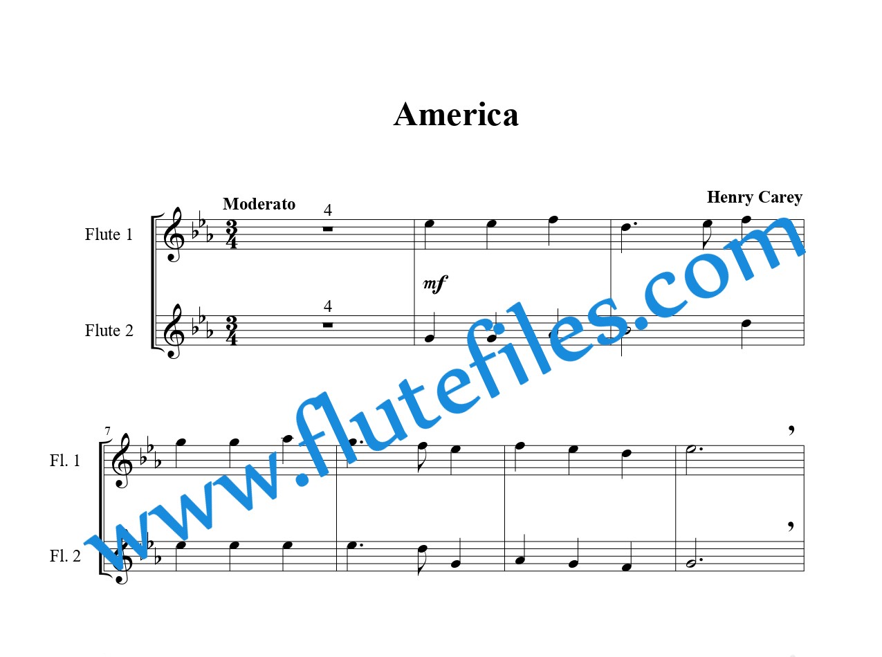 Flute part for America flute duet and piano sheet music