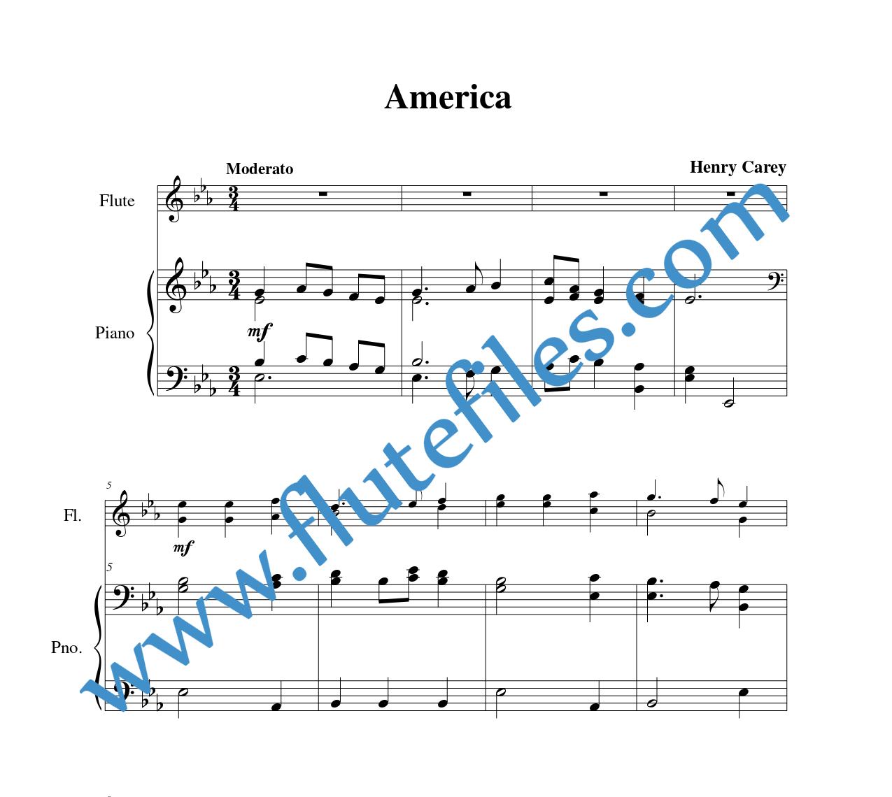 Piano accompaniment part for America flute duet sheet music