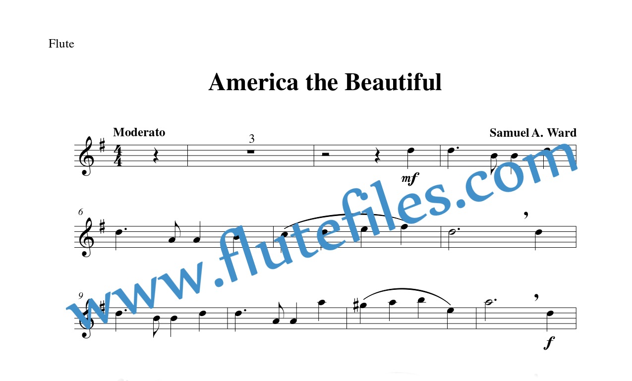 Flute part for America the Beautiful flute solo sheet music