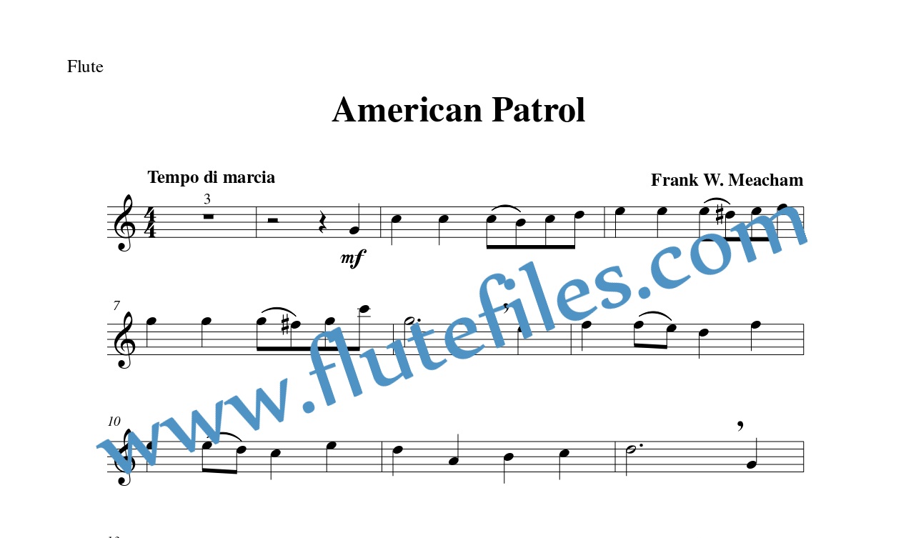 Flute part for American Patrol flute solo sheet music
