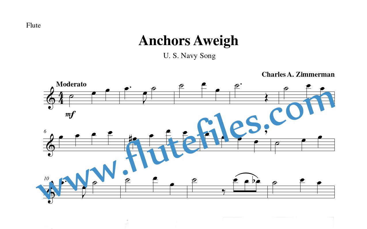 Flute part for Anchors Aweigh flute solo sheet music