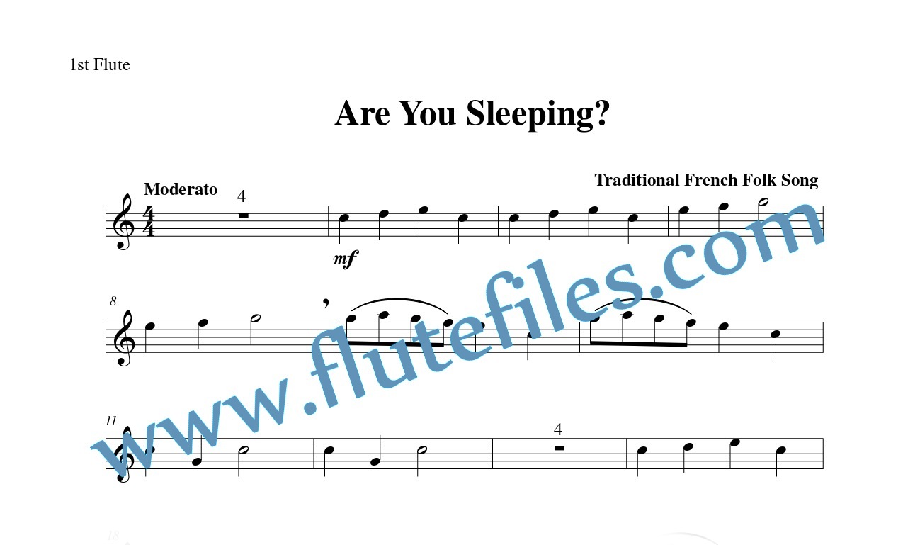 First flute part for Are You Sleeping flute trio and piano