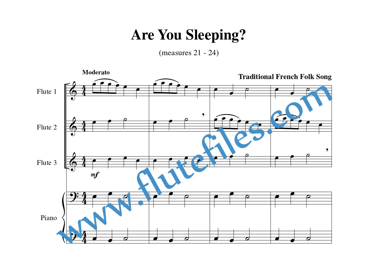 Piano accompaniment for Are You Sleeping flute trio and piano