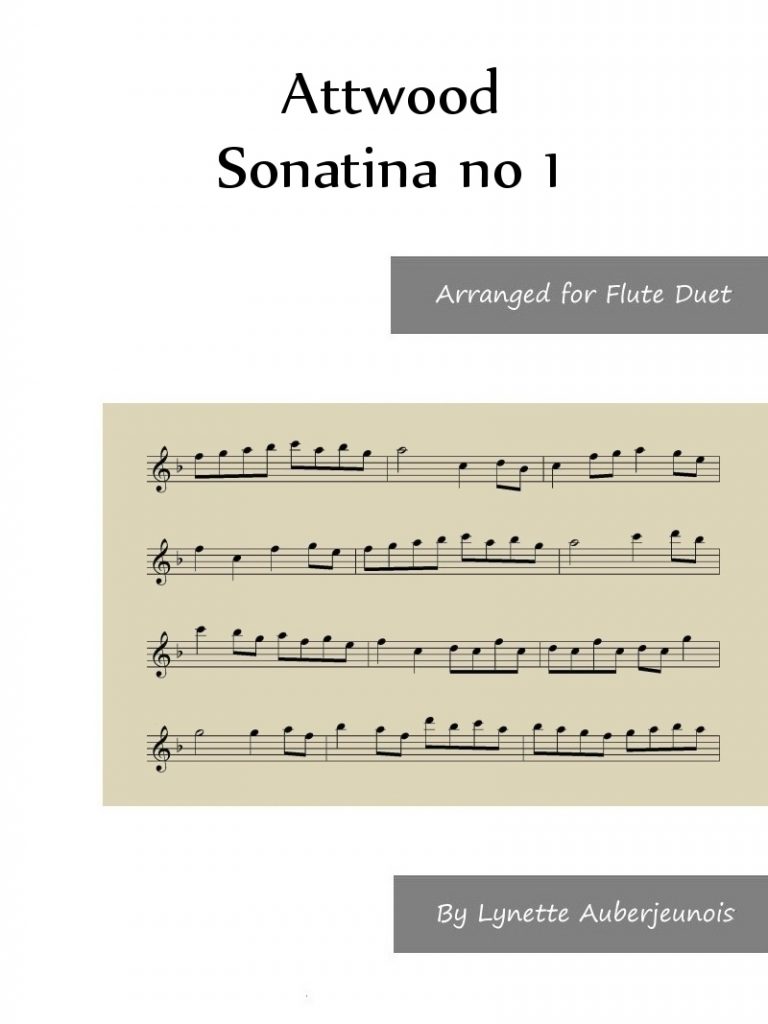Sheet music cover for Sonatina no. 1 flute duet by Attwood