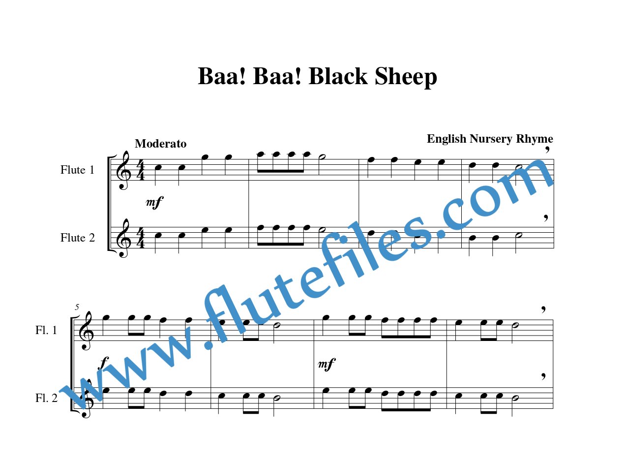 Baa! Baa! Black Sheep flute duet sheet music