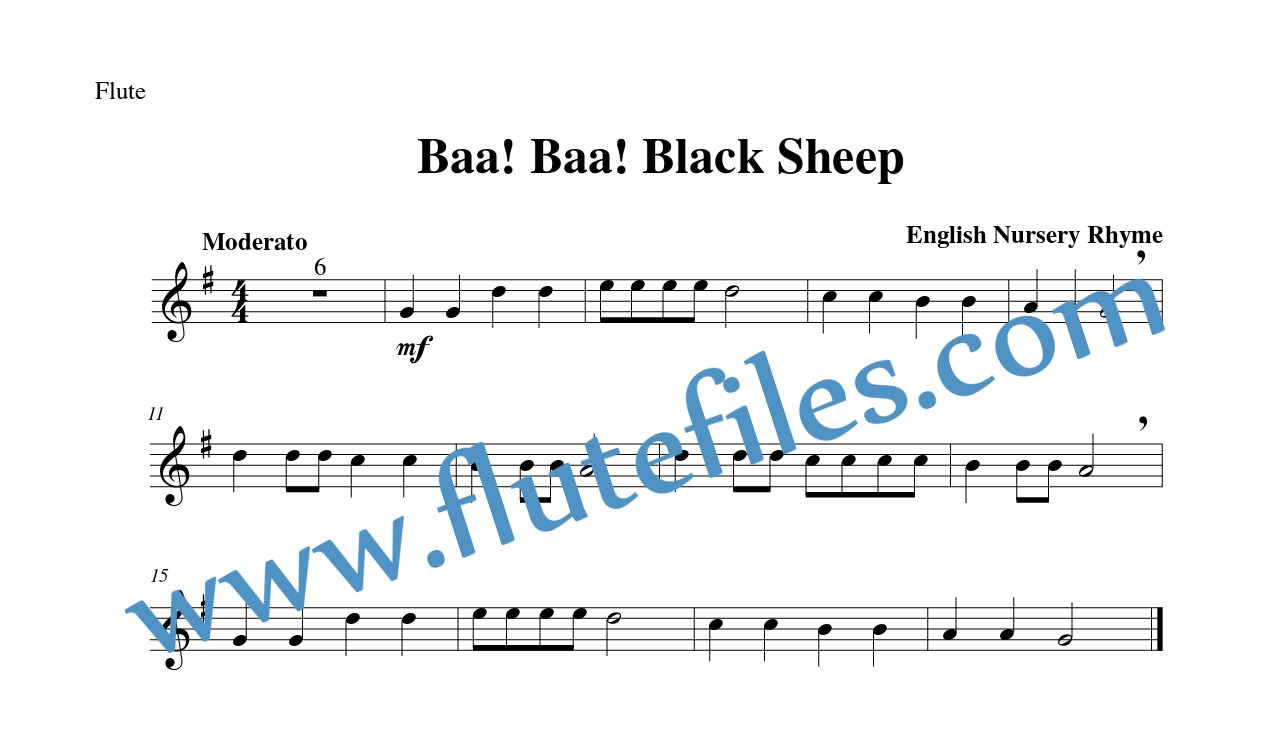Flute part for Baa! Baa! Black Sheep flute solo sheet music