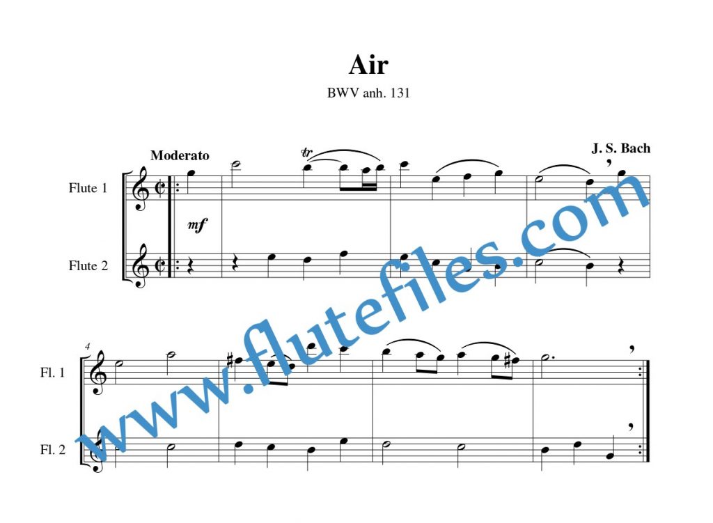 Air, BWV 131 flute duet sheet music by Bach