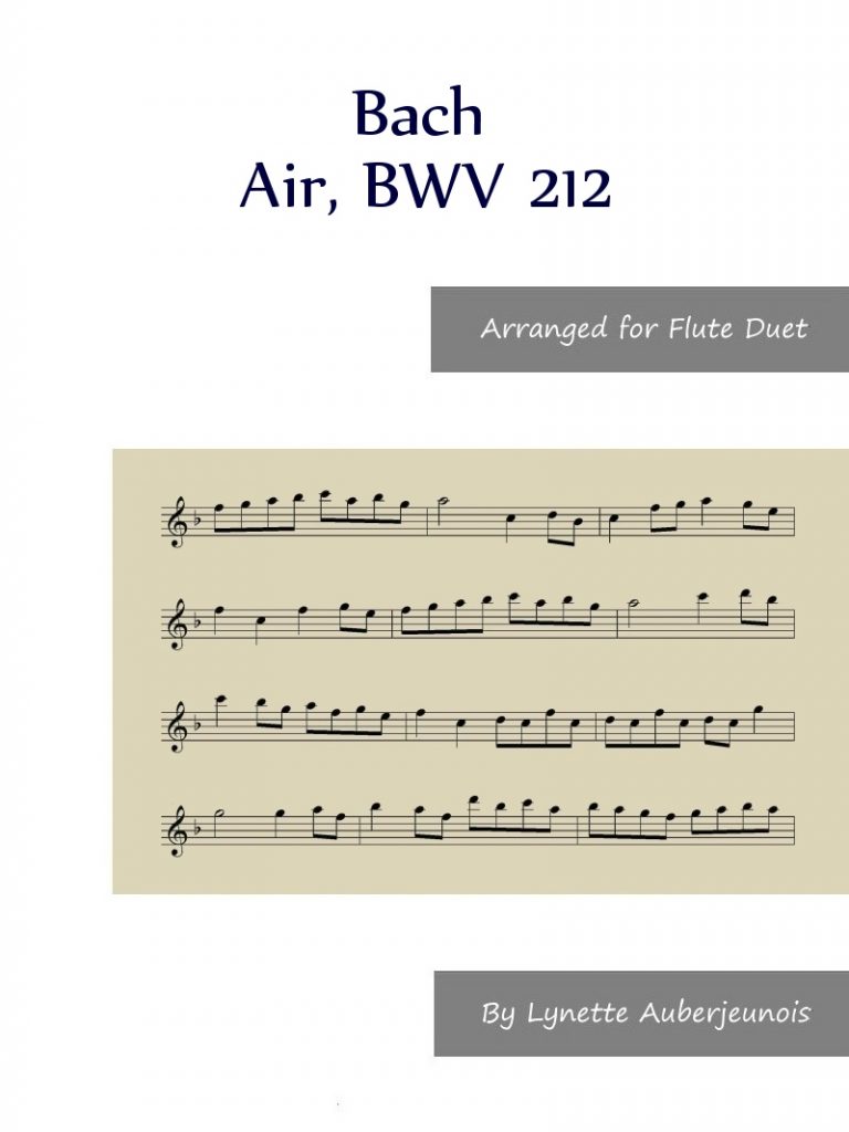 Sheet music cover for Air, BWV 212 flute duet by Bach