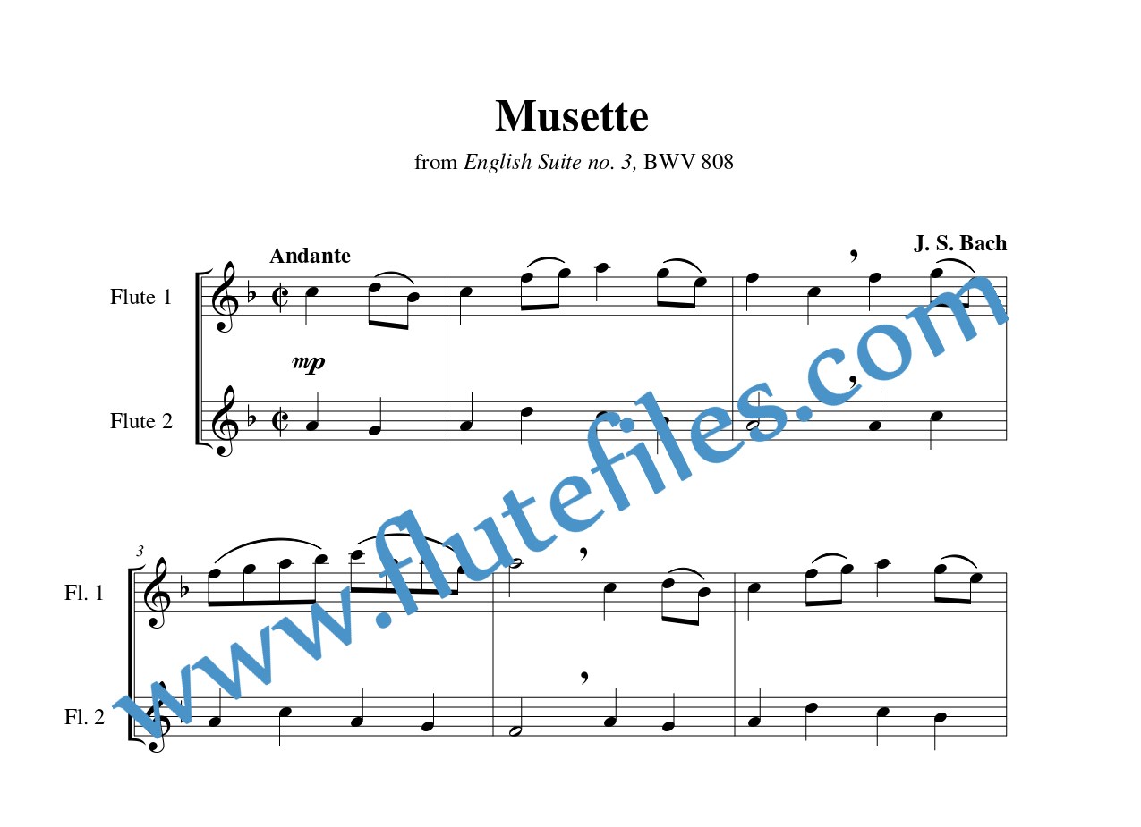 Musette, BWV 808 flute duet sheet music by Bach