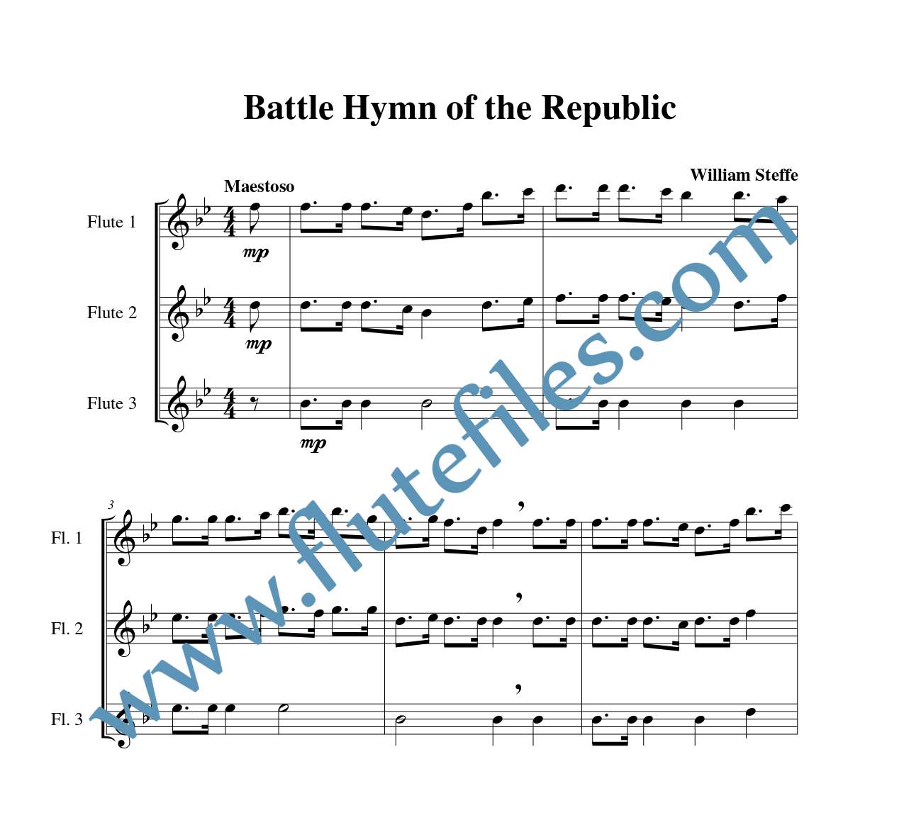 Battle Hymn of the Republic flute trio sheet music