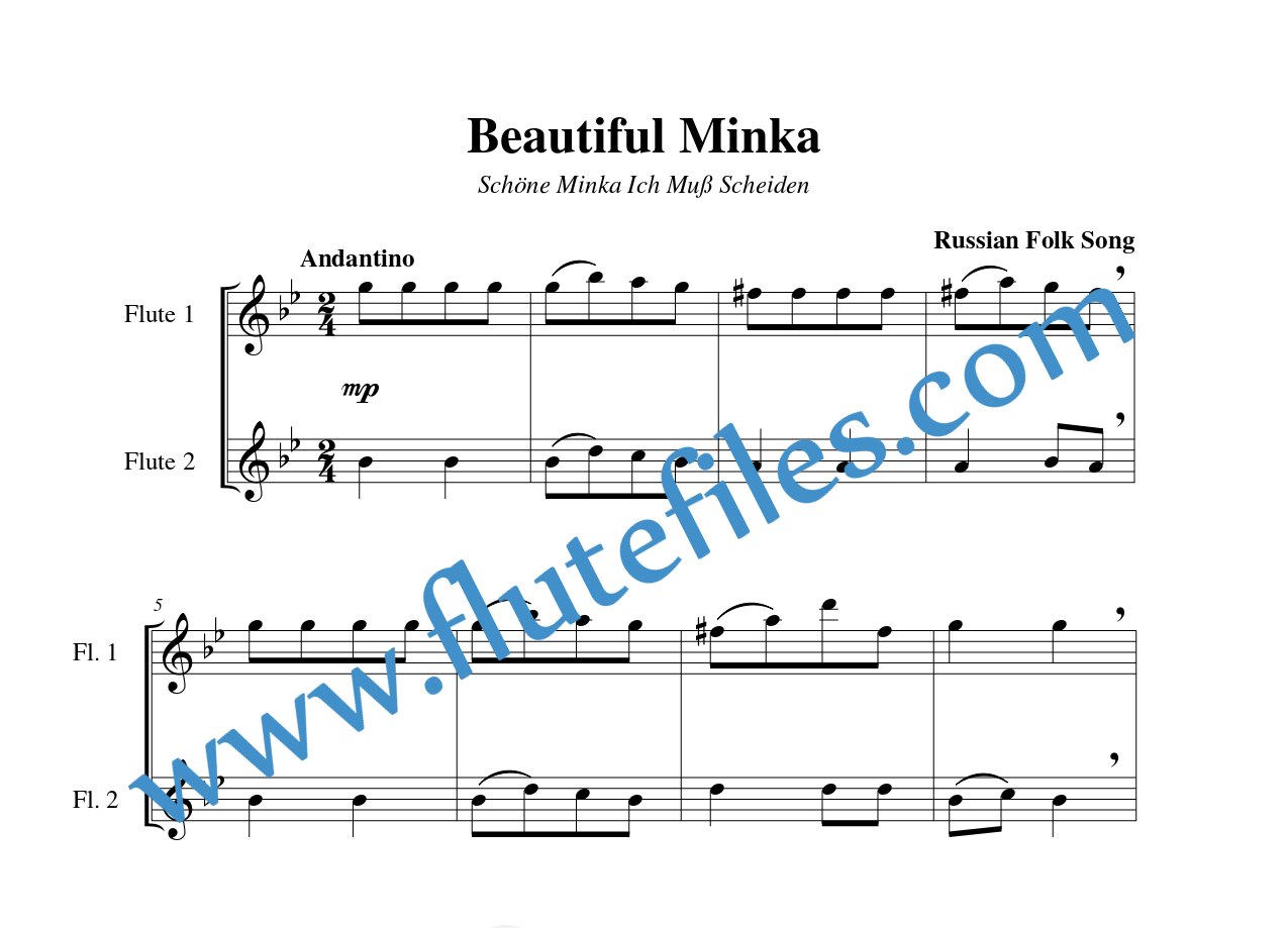 Beautiful Minka flute duet sheet music