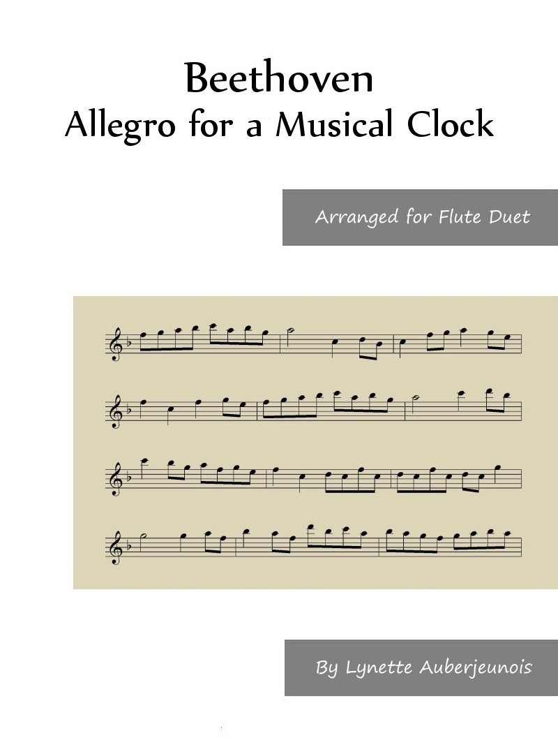 Sheet music cover for Allegro for a Musical Clock flute duet by Beethoven