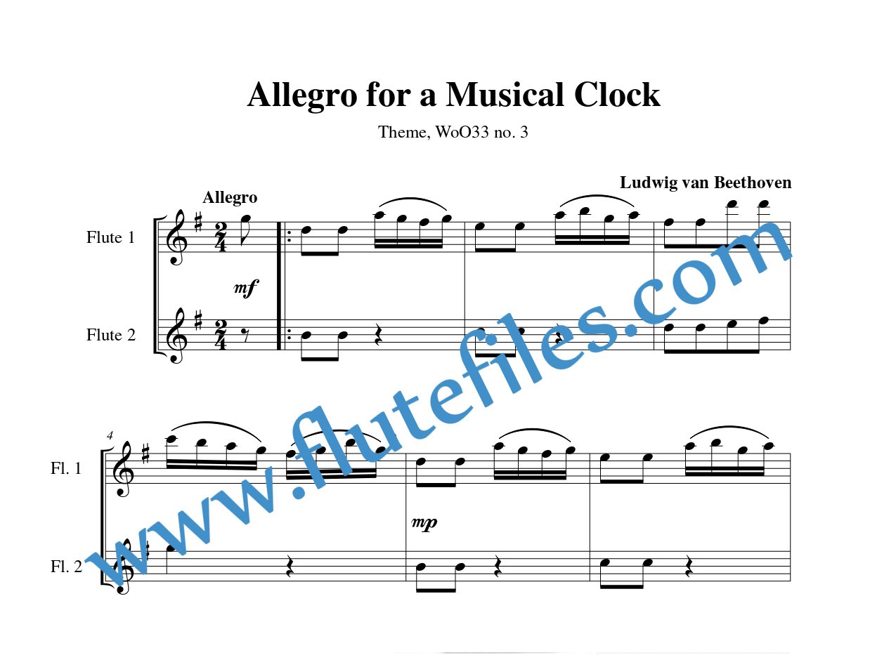 Allegro for a Musical Clock flute duet sheet music by Beethoven