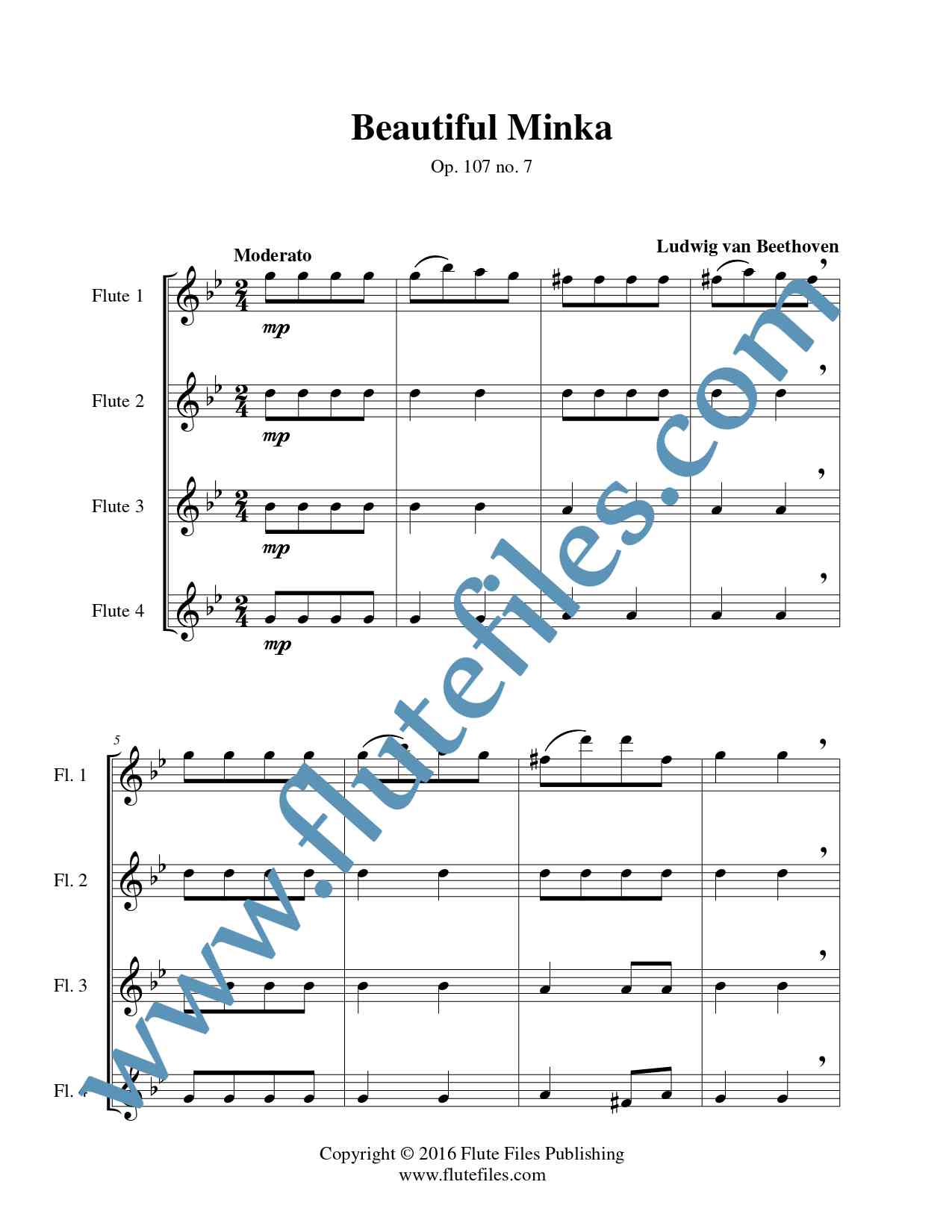 Beautiful Minka flute quartet sheet music by Beethoven