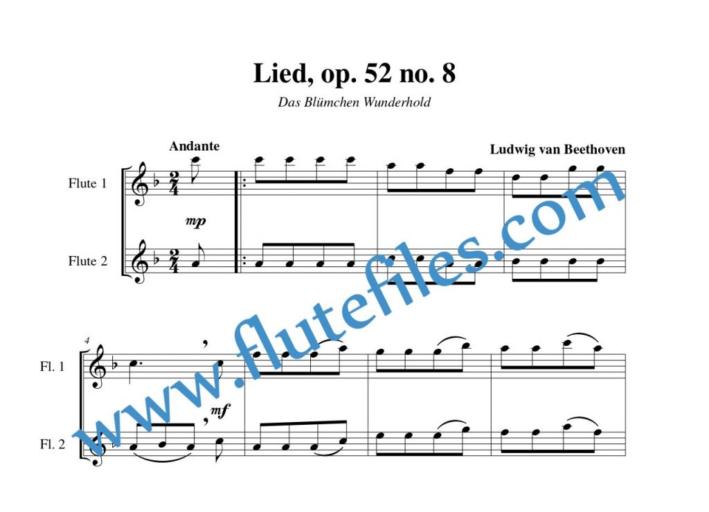 Lied, op. 52 no. 8 flute duet sheet music by Beethoven