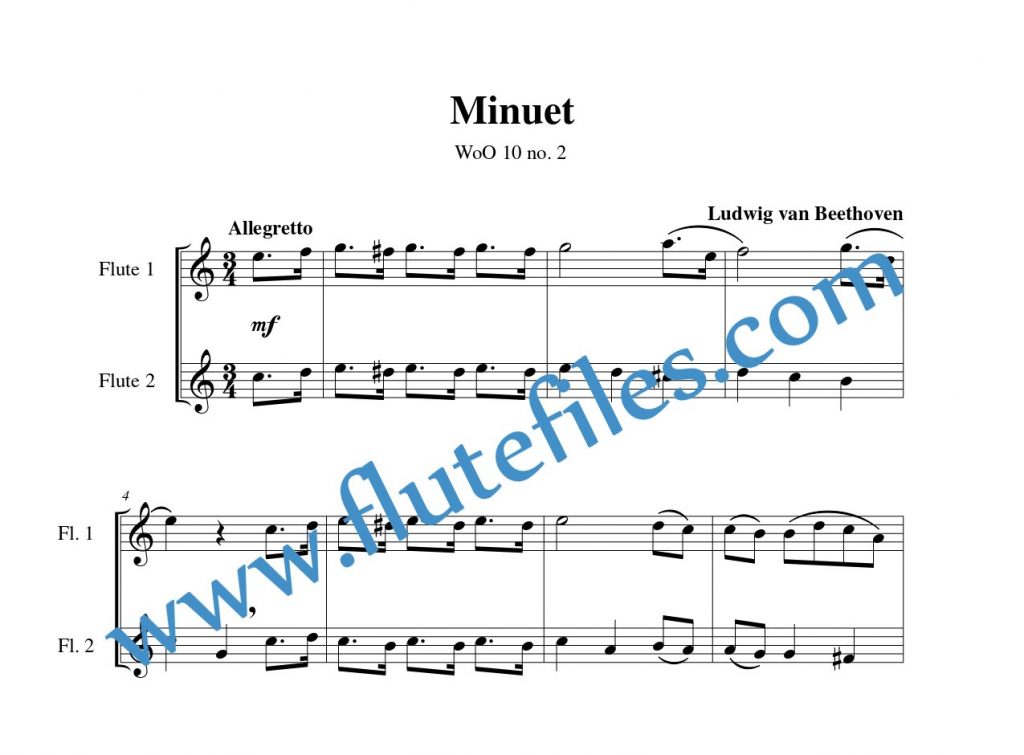 Minuet, WoO 10 no. 2 flute duet sheet music by Beethoven