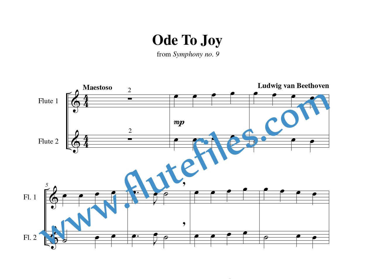 Flute part for Ode To Joy flute duet and piano sheet music by Beethoven