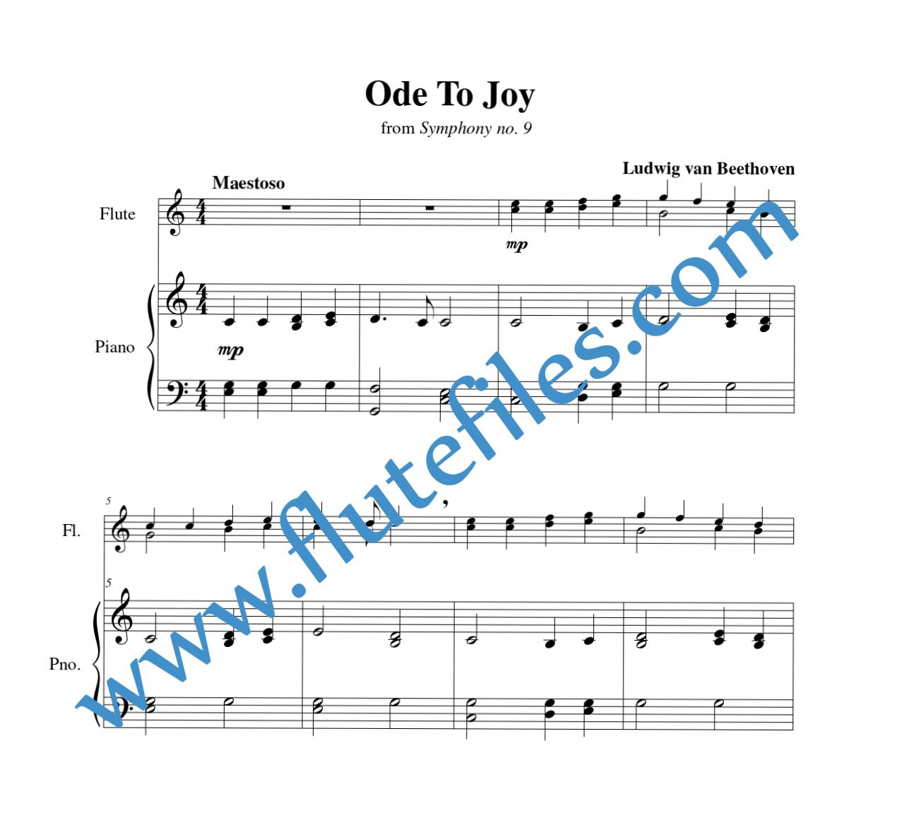 Piano accompaniment part for Ode To Joy flute duet and piano sheet music by Beethoven