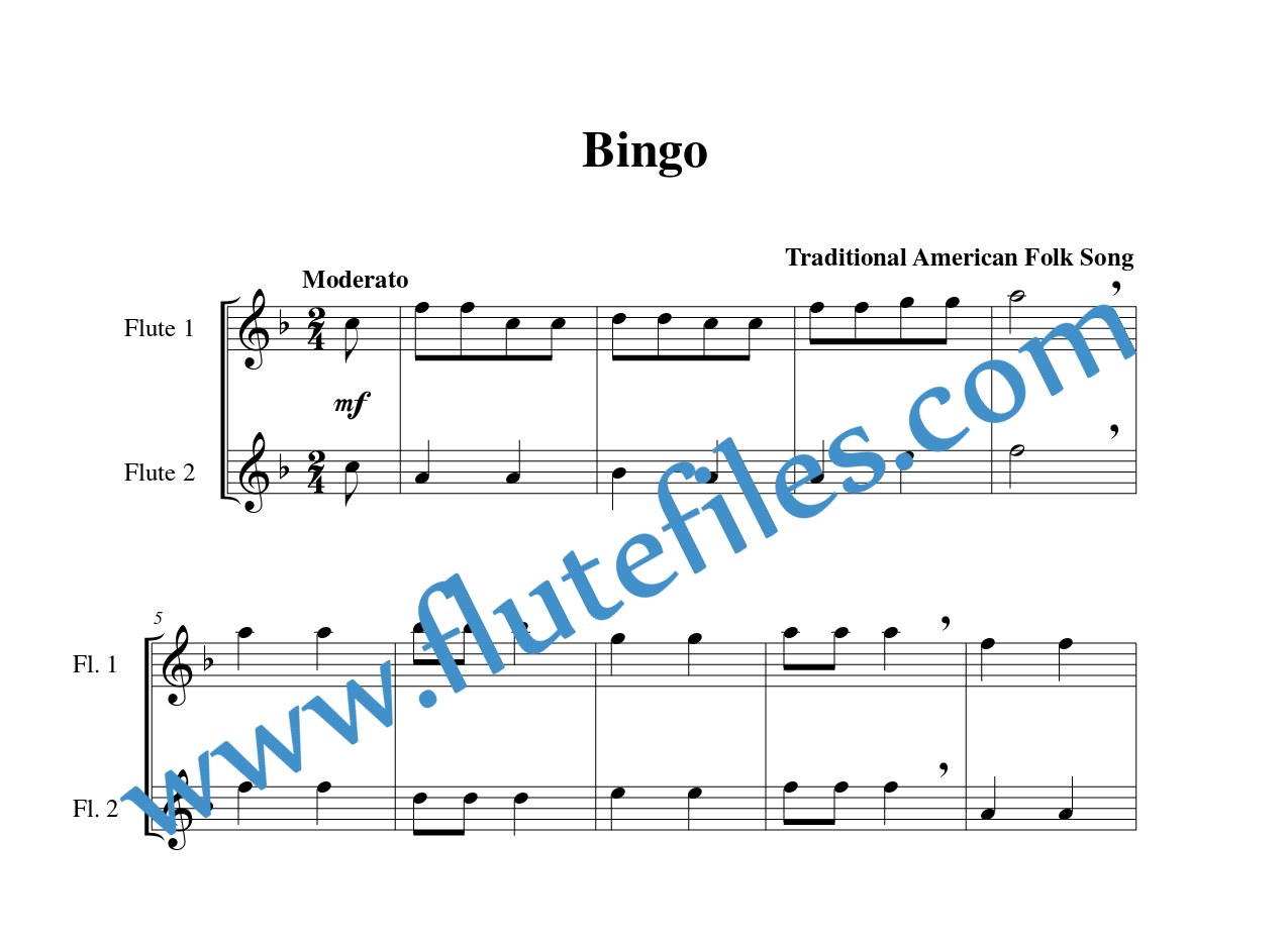 Bingo flute duet sheet music