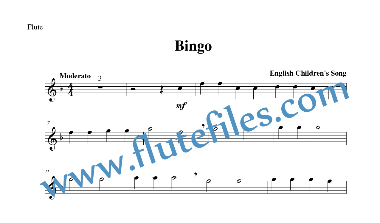 Flute part for Bingo flute solo sheet music
